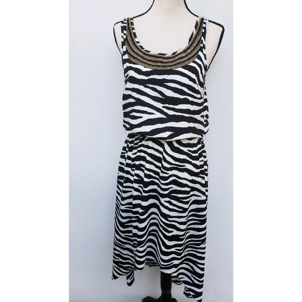 Michael Kors Zebra Print Dress Size 4 Womens Black White Stripes BOHO CHIC